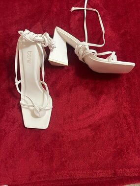 Bar III White Lace-Up Square Toe Block Heels